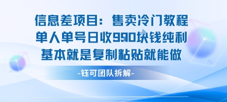 信息差项目：售卖冷门教程单人单号日收9张纯利基本就是复制粘贴就能做-副业网资源站
