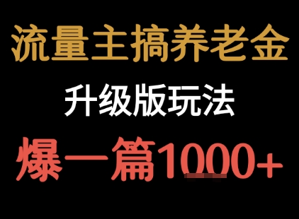 流量主之养老金升级版玩法 爆一篇收益1k+-副业网资源站