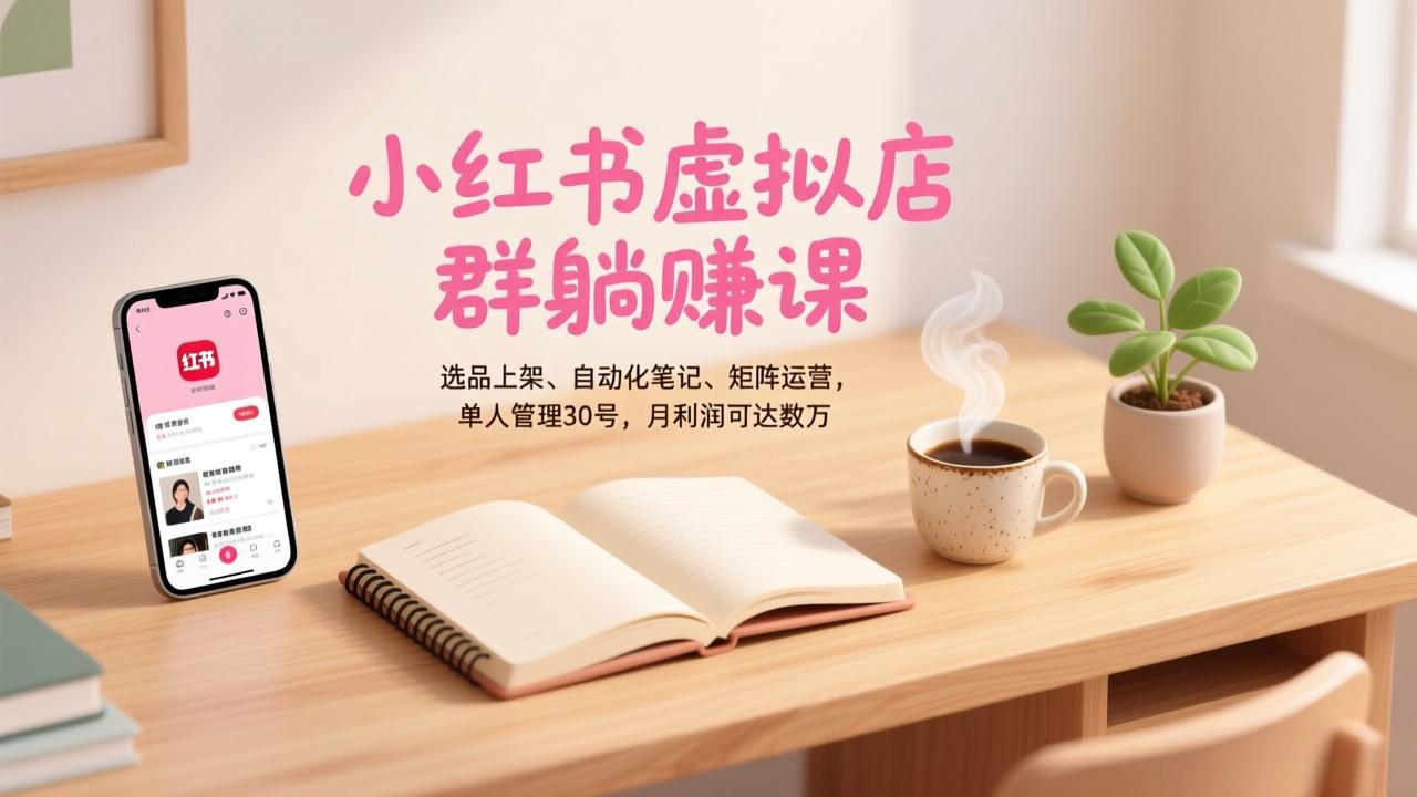 小红书虚拟店群躺赚课，选品上架、自动化笔记、矩阵运营，单人管理30号，月利润可达数万-副业网资源站