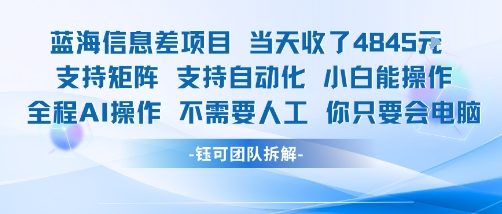 蓝海信息差项目当天收米1k+ 支持矩阵支持自动化小白能操作全程AI操作不需要人工你只要会电脑-副业网资源站