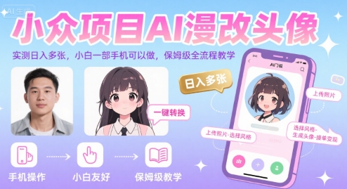 小众项目AI漫改头像，实测日入多张，小白一部手机可以做，保姆级全流程教学-副业网资源站