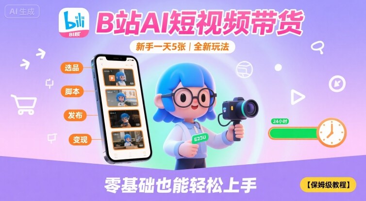 B站AI短视频带货，新手一天5张，全新玩法【保姆级教程】-副业网资源站