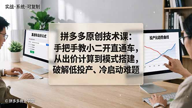 拼多多原创技术课：手把手教小二开直通车，从出价计算到模式搭建，破解低投产、冷启动难题-副业网资源站