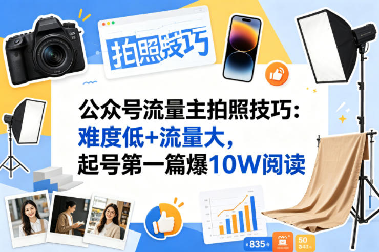 公众号流量主之拍照技巧赛道，难度低+流量大，起号第一篇就爆了10w阅读-副业网资源站