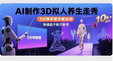 Ai制作3D拟人养生走秀，3分钟手把手教会你，快速起千粉万粉号-副业网资源站