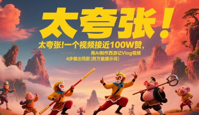 太夸张！一个视频接近100W赞，用AI制作西游记Vlog视频，全流程拆解来了(附万能提示词)-副业网资源站