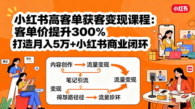 小红书高客单获客变现课程：客单价提升300%，打造月入10万+小红书商业闭环-副业网资源站