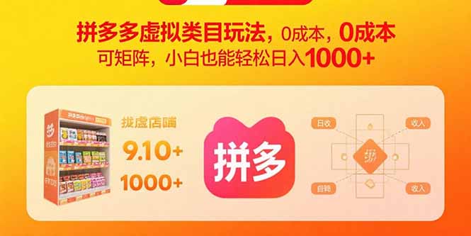 拼多多虚拟类目玩法，0成本，可矩阵，小白也能轻松日入1000+-副业网资源站