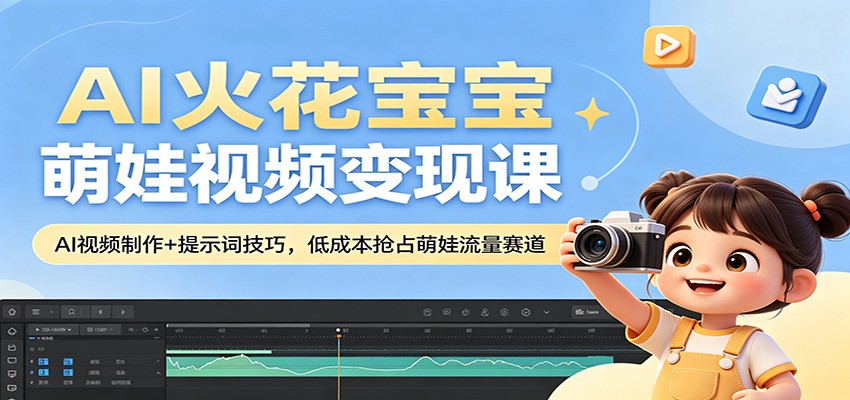 AI火花宝宝萌娃视频变现课：AI视频制作+提示词技巧，低成本抢占萌娃流量赛道-副业网资源站