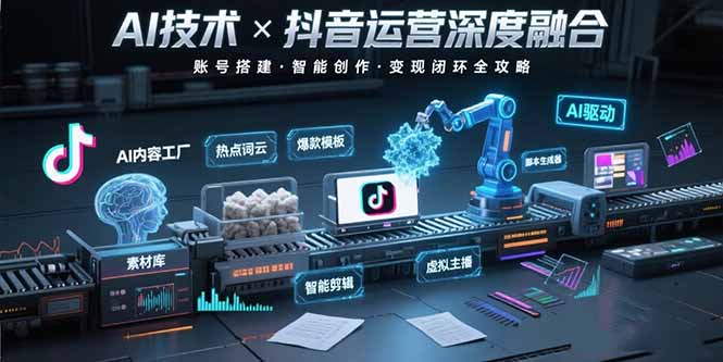 AI技术与抖音运营的深度融合应用：涵盖账号搭建、内容创作、收益变现等-副业网资源站