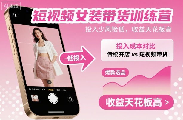 短视频女装带货训练营，投入少风险低，收益天花板高-副业网资源站