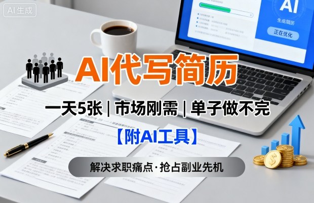 AI代写简历，一天5张，今年找工作难，市场刚需，单子做不完【附AI工具】-副业网资源站