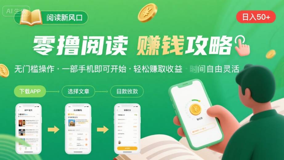 零撸阅读新风口，无门槛轻松挣，一部手机，日入 50-3张【揭秘】-副业网资源站