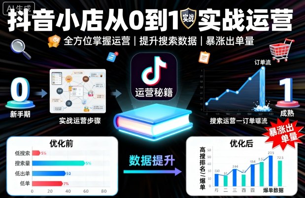 抖音小店从0到1实战运营，帮你全方位掌握小店运营，提升搜索数据与出单量-副业网资源站