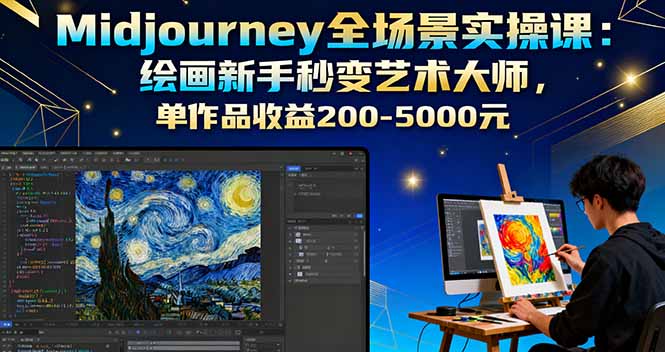 Midjourney全场景实操课：绘画新手秒变艺术大师，单作品收益200-5000元-副业网资源站