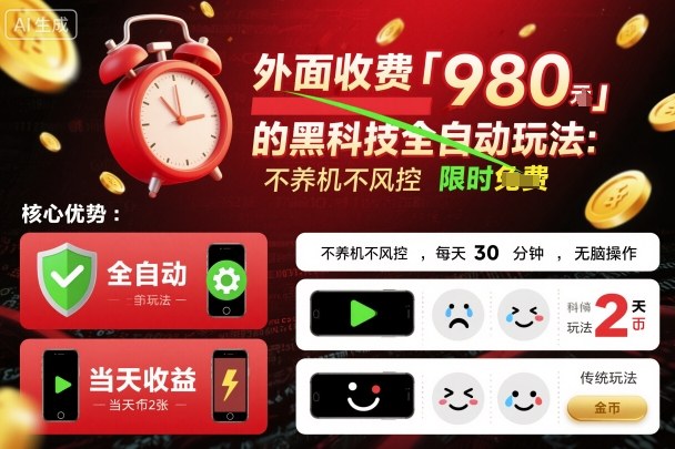 外面收费980的黑科技全自动玩法，不养机不风控，每天30分钟，无脑操作，当天收益2张【揭秘】-副业网资源站