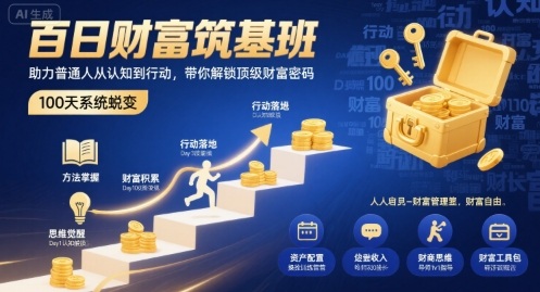 百日财富筑基班，助力普通人从认知到行动，带你解锁顶级财富密码-副业网资源站