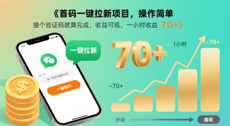 首码一键拉新项目，操作简单，接个验证码就算完成，收益可观， 一小时收益70+【揭秘】-副业网资源站