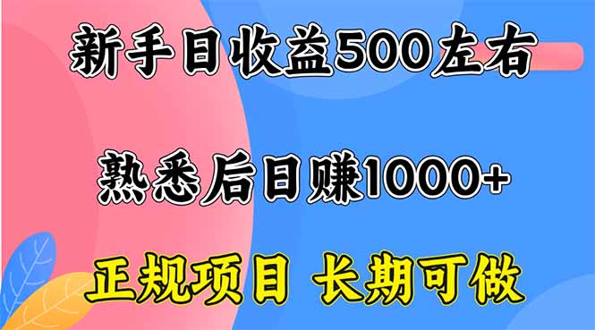 新手日收益500+ 正规项目 长期可做-副业网资源站
