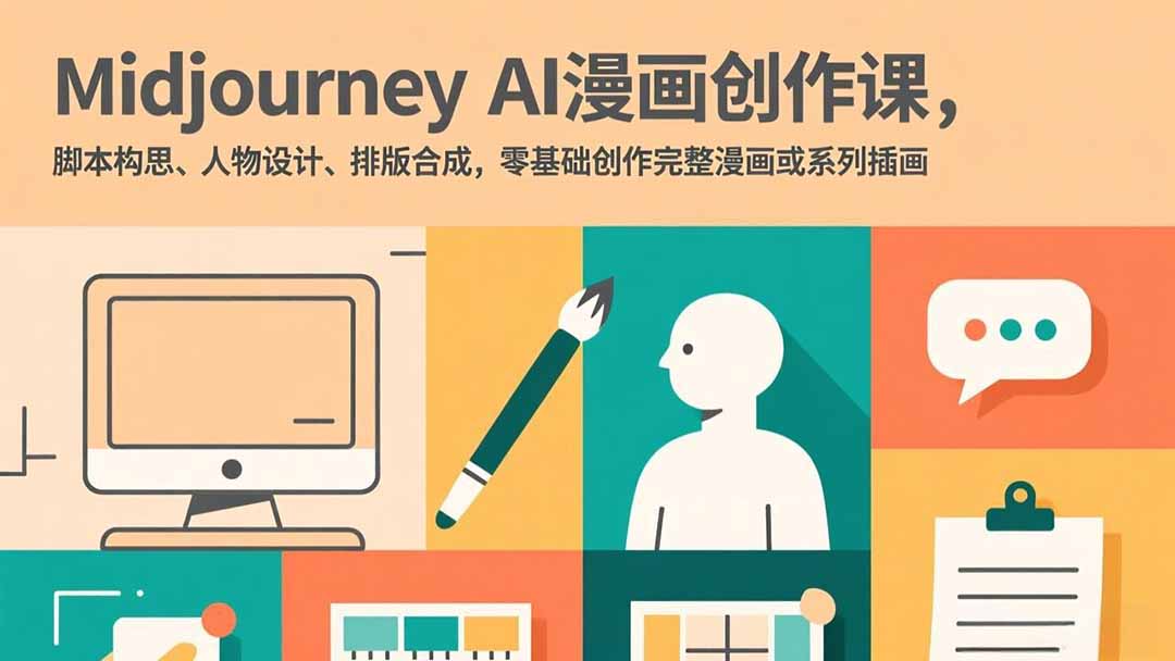 Midjourney AI漫画创作课，脚本构思、人物设计、排版合成，零基础创作完整漫画或系列插画-副业网资源站