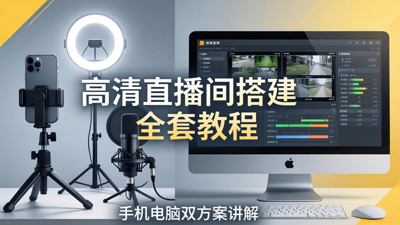 高清直播间搭建全套教程，手机电脑双方案讲解，设备选型调试多机位实操教学-副业网资源站