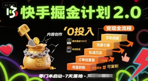 快手掘金计划2.0，快手电商变现全流程，简单可复制，0投入-副业网资源站