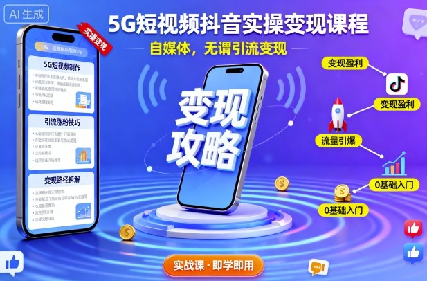 5G短视频抖音实操变现课程，自媒体，无谓引流变现-副业网资源站