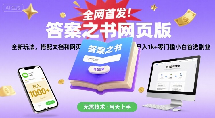 全网首发！答案之书网页版，全新玩法，搭配文档和网页，日入1k+零门槛小白首选副业【揭秘】-副业网资源站