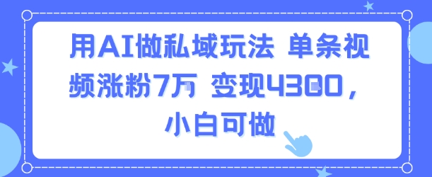 用AI做私域玩法，单条视频涨粉7W变现4.3k，小白可做-副业网资源站