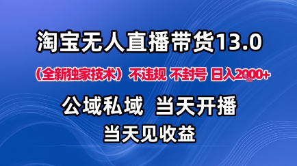 淘宝无人直播13.0，公域私域技术，不封号，不违规布局下半年旺季赛道，日入1K+(独家技术)【揭秘】-副业网资源站