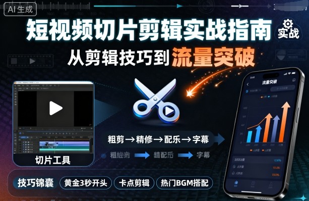 短视频切片剪辑实战指南，从剪辑技巧到流量突破-副业网资源站