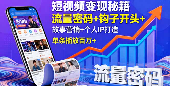 短视频变现秘籍，流量密码+钩子开头+故事营销+个人IP打造，单条播放百万+-副业网资源站