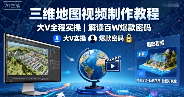 三维地图视频制作教程，大V全程实操，解读百W爆款密码-副业网资源站