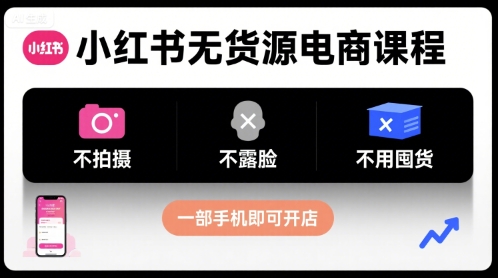 小红书无货源电商课程，不拍摄不露脸不用囤货，一部手机即可开店-副业网资源站