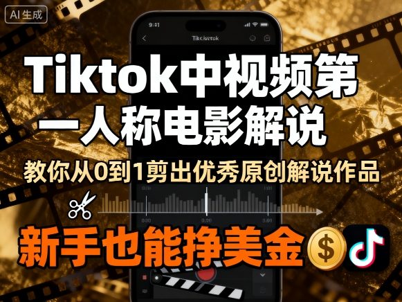 Tiktok中视频第一人称电影解说，教你从0到1剪出一个优秀的原创解说作品，新手也能挣美金-副业网资源站
