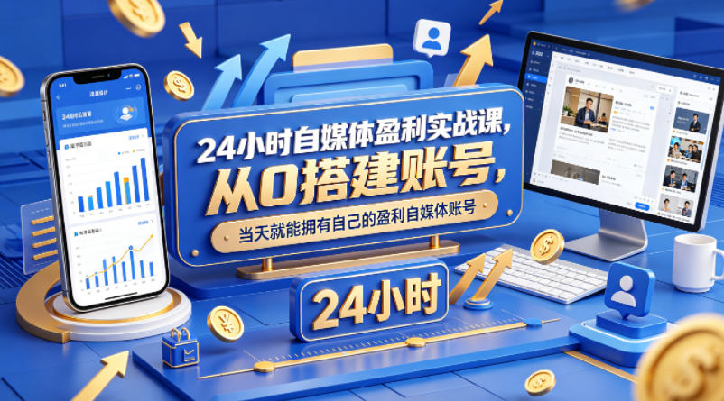 24小时自媒体盈利实战课，从0搭建账号，当天就能拥有自己的盈利自媒体账号-副业网资源站