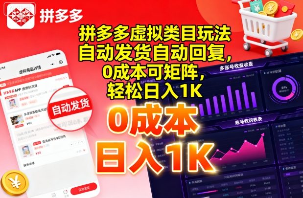拼多多虚拟类目玩法，自动发货自动回复，0成本可矩阵，轻松日入1K【揭秘】-副业网资源站