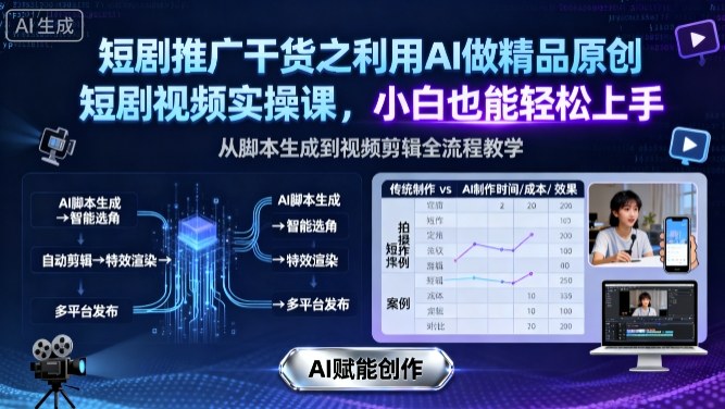 短剧推广干货之利用AI做精品原创短剧视频实操课，小白也能轻松上手-副业网资源站
