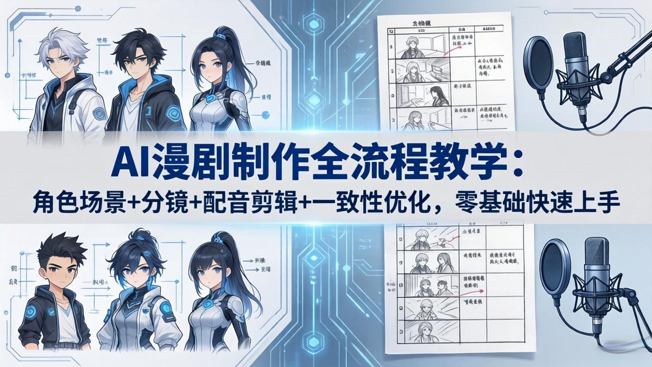 AI漫剧制作全流程教学：角色场景+分镜+配音剪辑+一致性优化，零基础快速上手-副业网资源站