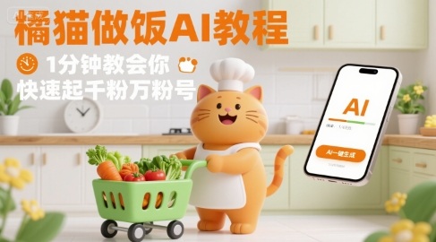 有趣的橘猫买菜做饭视频，用AI一键搞定，1分钟教会你，快速起千粉万粉号-副业网资源站