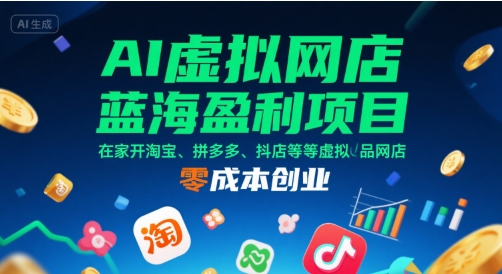 AI虚拟网店蓝海盈利项目，在家开淘宝、拼多多、抖店等虚拟品网店，零成本创业-副业网资源站