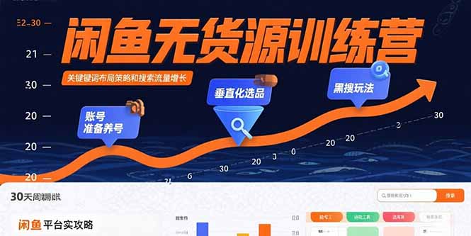 闲鱼无货源训练营：账号准备养号/垂直化选品/黑搜玩法，0基础30天盈利指南-副业网资源站