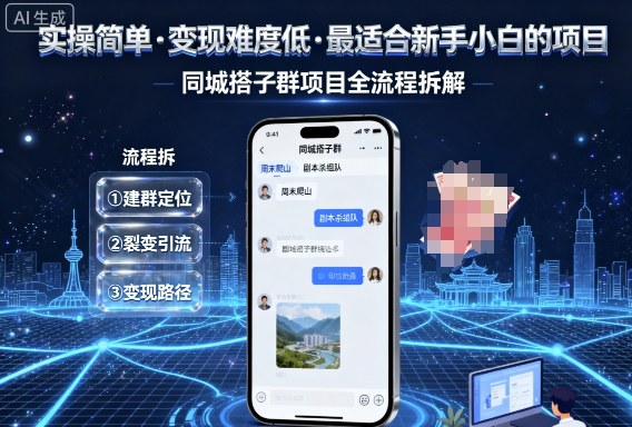 实操简单，变现难度低，最适合新手小白做的项目，每天轻松收入3张，同城搭子群项目全流程拆解-副业网资源站