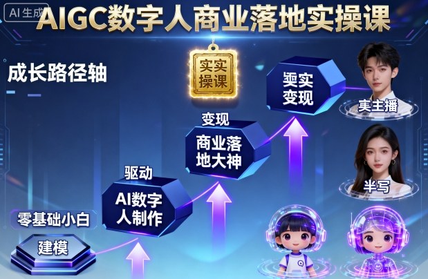 AIGC数字人商业落地实操课，从零基础小白到AI数字人大神-副业网资源站