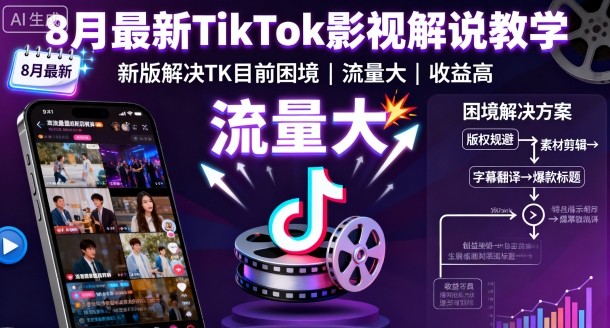 8月最新TikTok影视解说教学，新版解决TK目前困境，流量大，收益高-副业网资源站