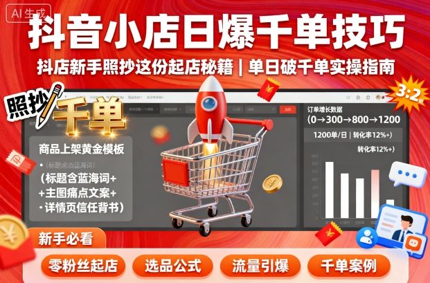 抖音小店日爆千单技巧，抖店新手照抄这份起店秘籍，单日破千单-副业网资源站