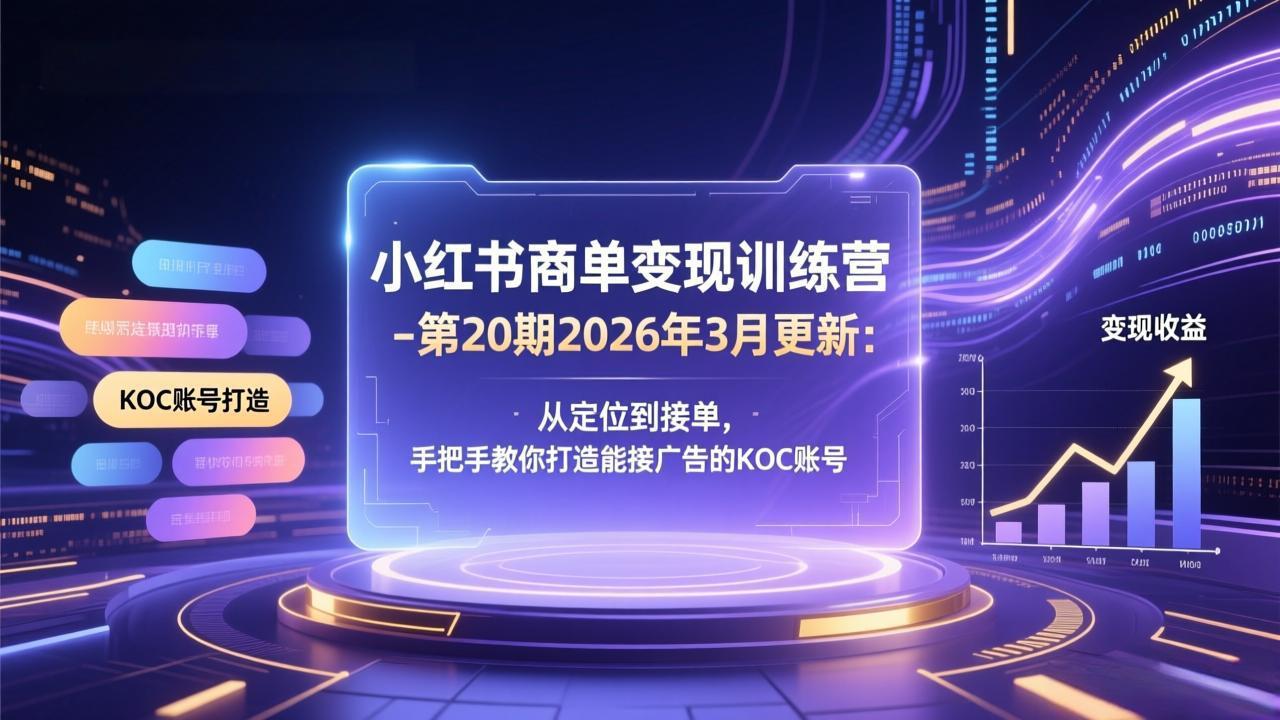 小红书商单变现训练营-第20期26年3月更新：从定位到接单，手把手教你打造能接广告的KOC账号-副业网资源站