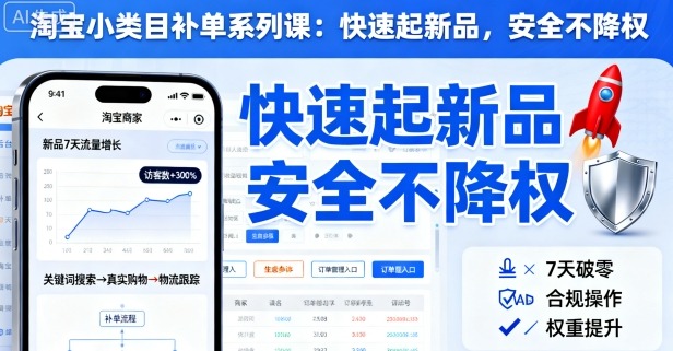 淘宝小类目补单系列课，快速起新品，安全不降权-副业网资源站
