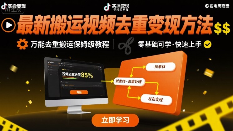 最新搬运视频去重变现方法，万能去重搬运保姆级教程-副业网资源站