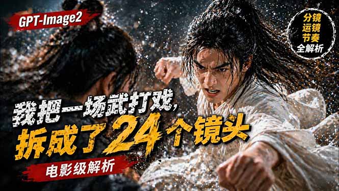 用GPT-Image2，把一段武打对决拆成24个连续镜头，从人物建立、动作衔接、运镜节奏，到情绪爆发-副业网资源站